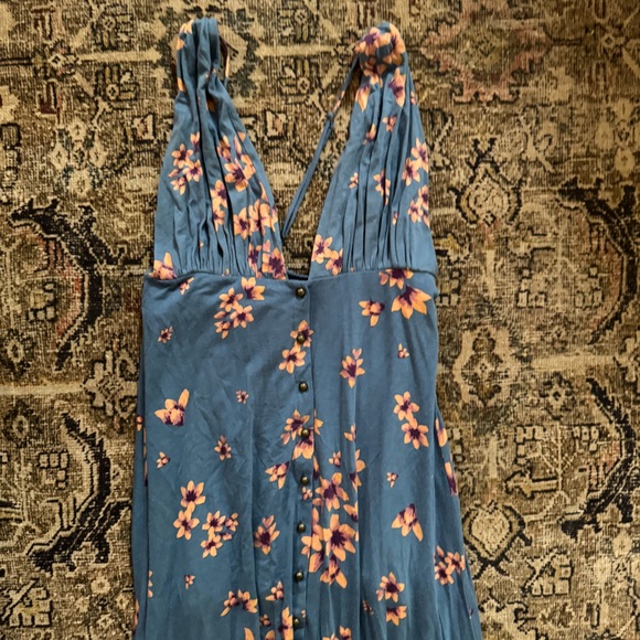 FREE PEOPLE Other Days Blue Floral Sleeveless Plunge Flowy Maxi Dress Medium - Picture 5 of 8